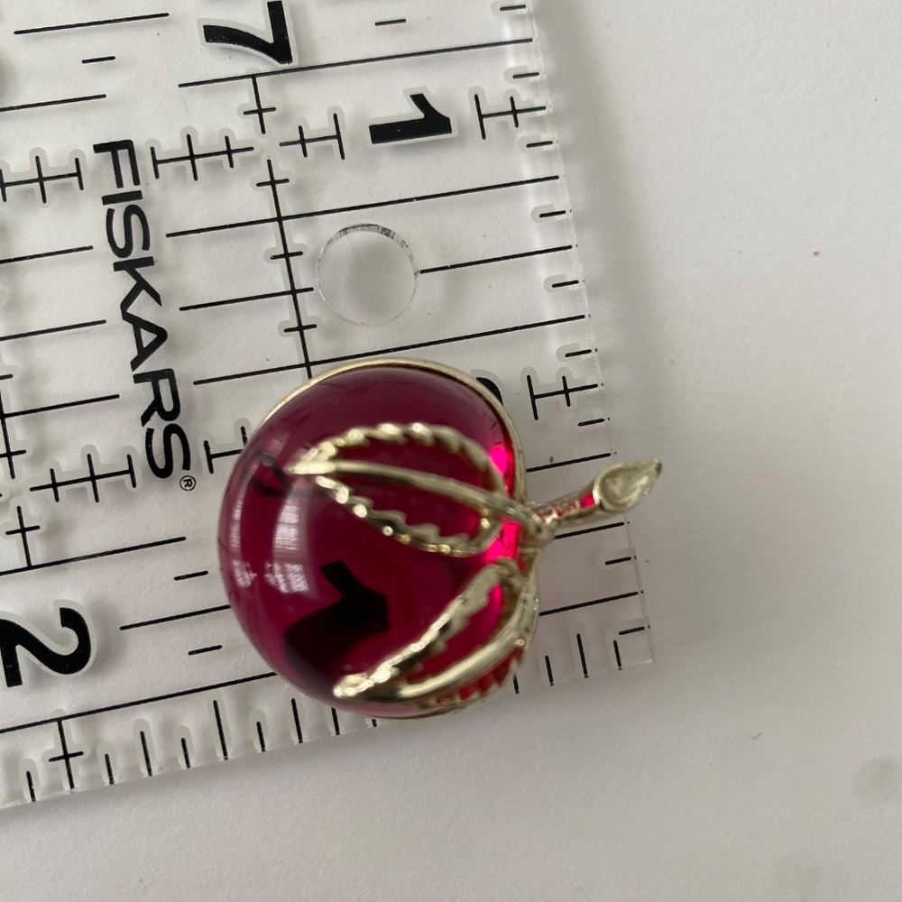 Vintage Sarah Coventry lucite pink apple jelly belly gold tone brooch pin back - Picture 8 of 10